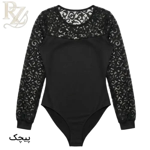 خرید بادی مجلسی طرح پیچک تور ویولت | پارچه یاردی، یقه باز، سایز L تا XXL