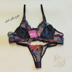 خرید ست لباس زیر زنانه ویولت مدل ساتن و تور طرح رنگین کمان
